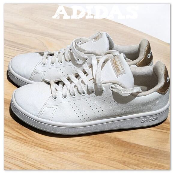 ADIDAS Cloudfoam Running Sneakers Athletic Tennis Shoes Gold on White Men's 8.5 - Picture 1 of 8